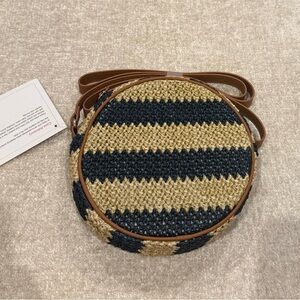 Thirty-One Navy Striped Straw Roundabout Crossbody